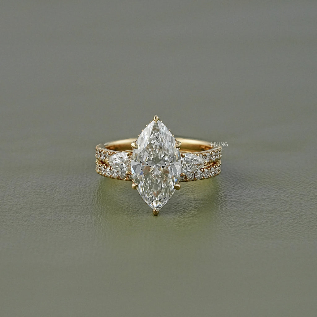 Marquise Lab Diamond Bridal Set Ring