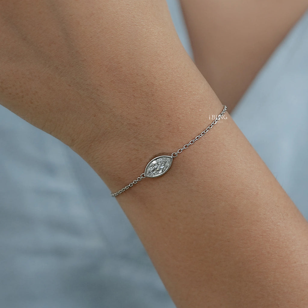 Marquise Cut Diamond Bezel Set Solitaire Bracelet