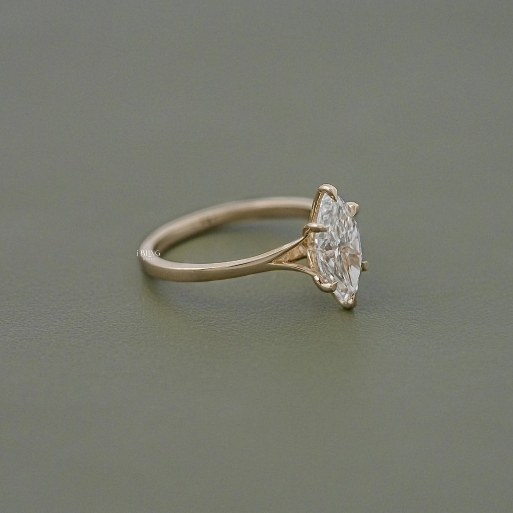 Marquise Diamond Split Shank Solitaire Engagement Ring