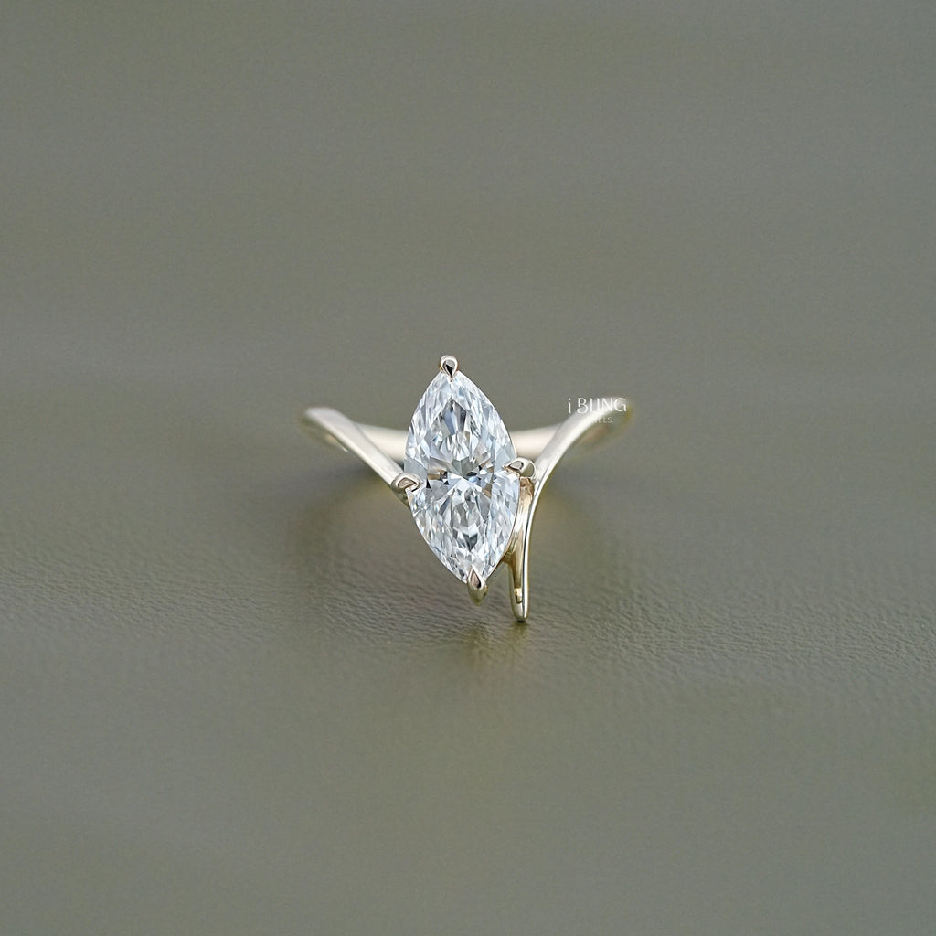 Marquise Cut V Shape Solitaire Engagement Ring
