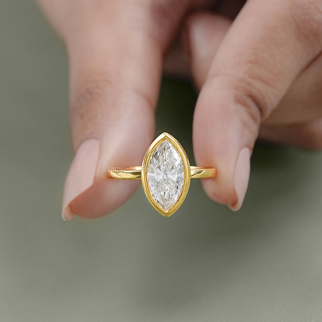 Marquise Cut Bezel Set Lab Diamond Soliatire Ring