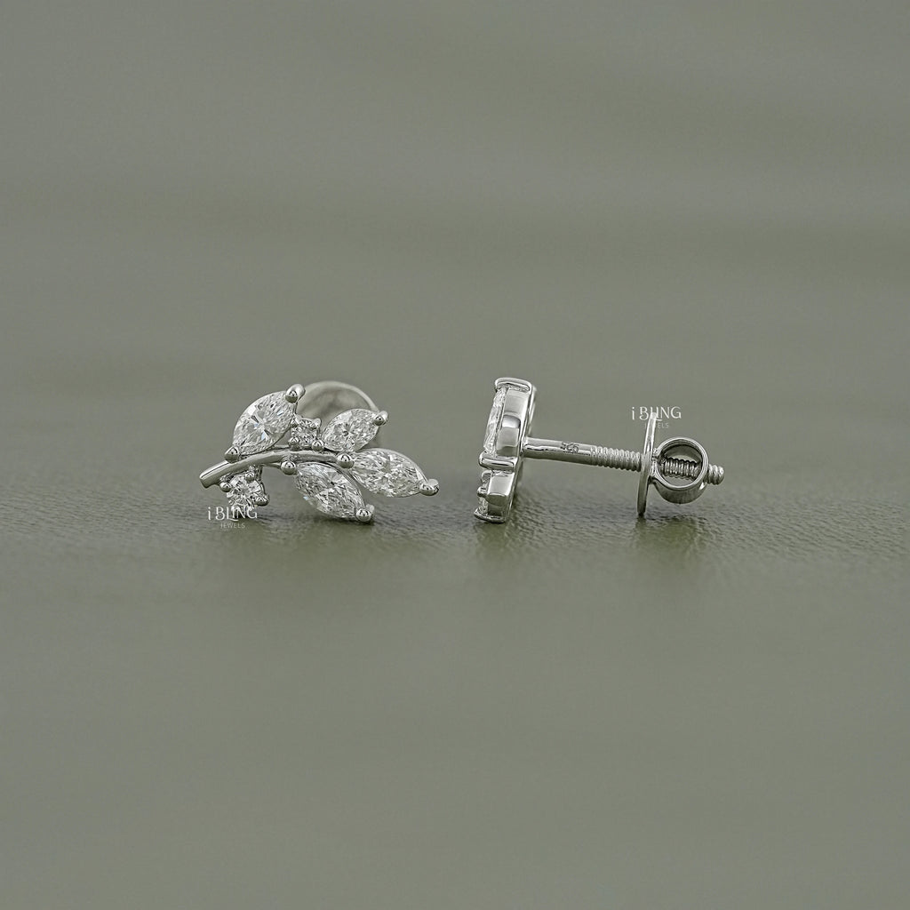 Marquise Cut Lab Diamond Leaf Stud Earrings