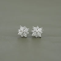 Marquise and Round Diamond Floral Stud Earrings
