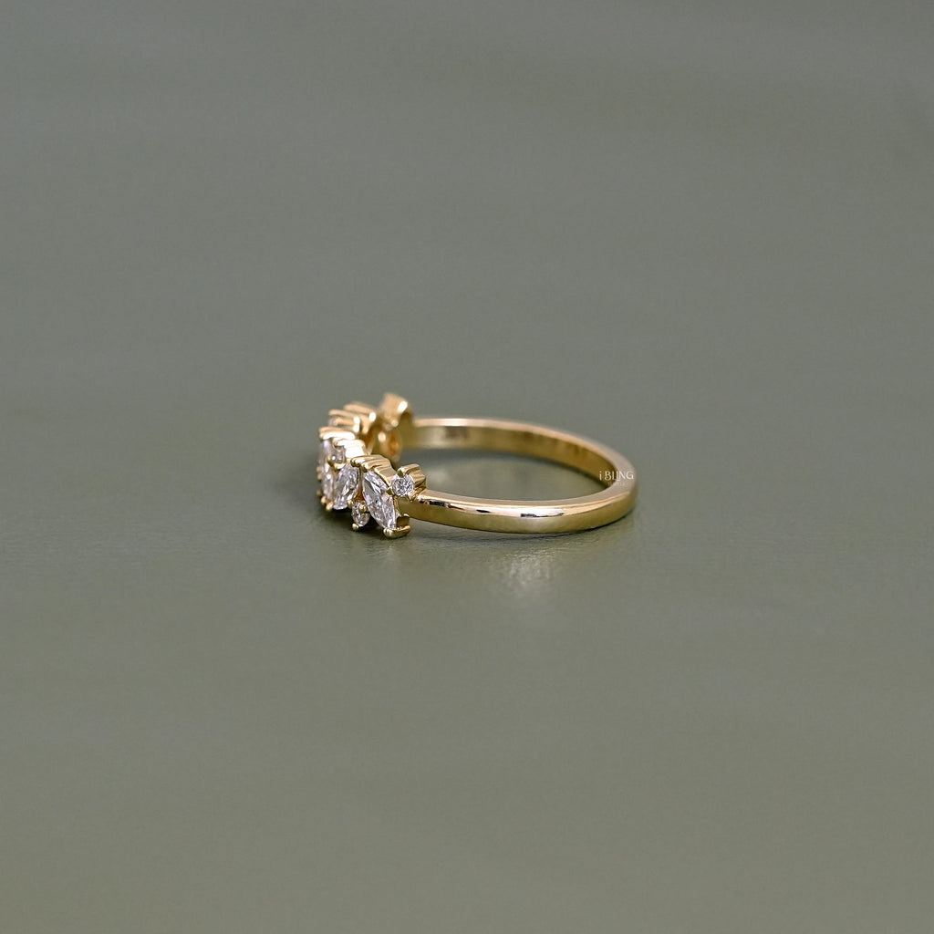 Marquise And Round Diamond Half Eternity Band