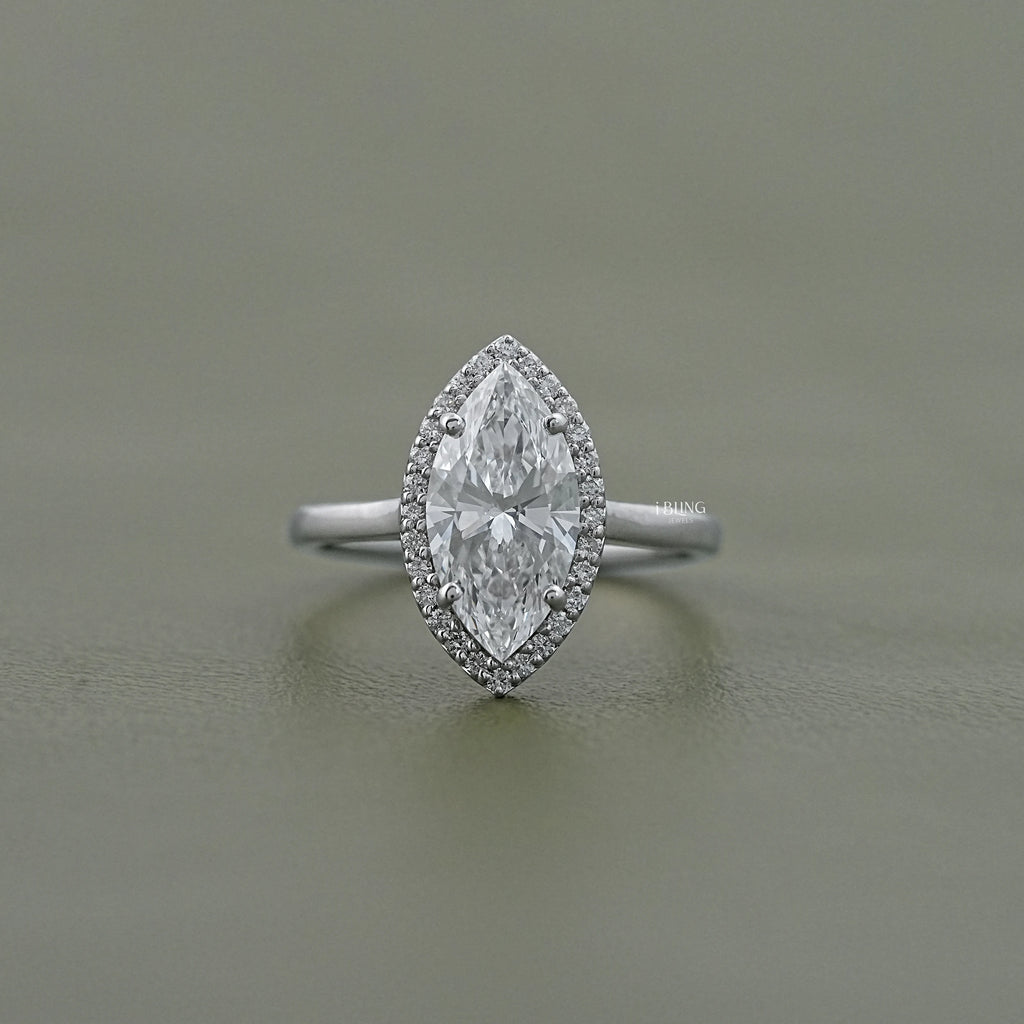 0.50 To 3.00 CT Marquise Cut Lab Diamond Halo Ring