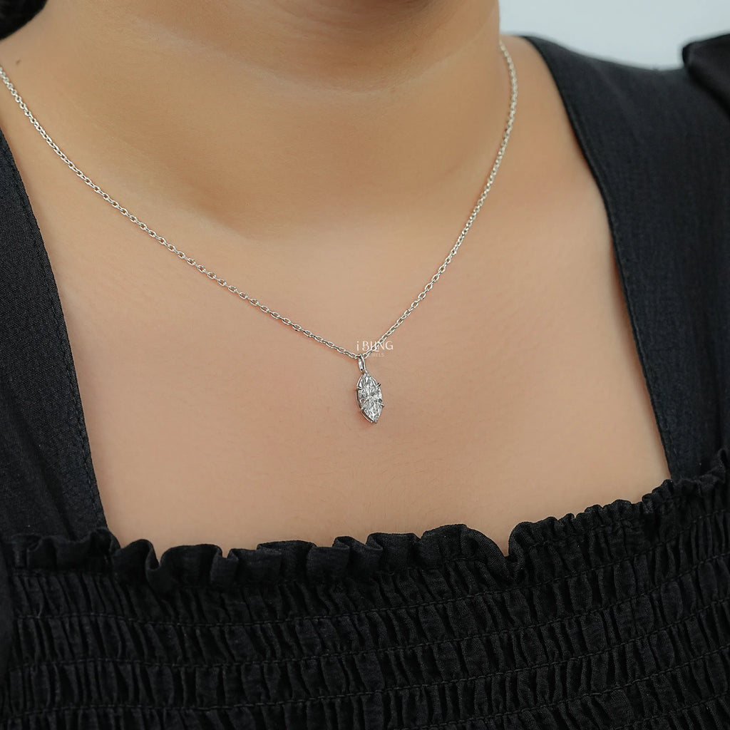 Marquise Cut Lab Diamond Solitaire Pendant Necklace