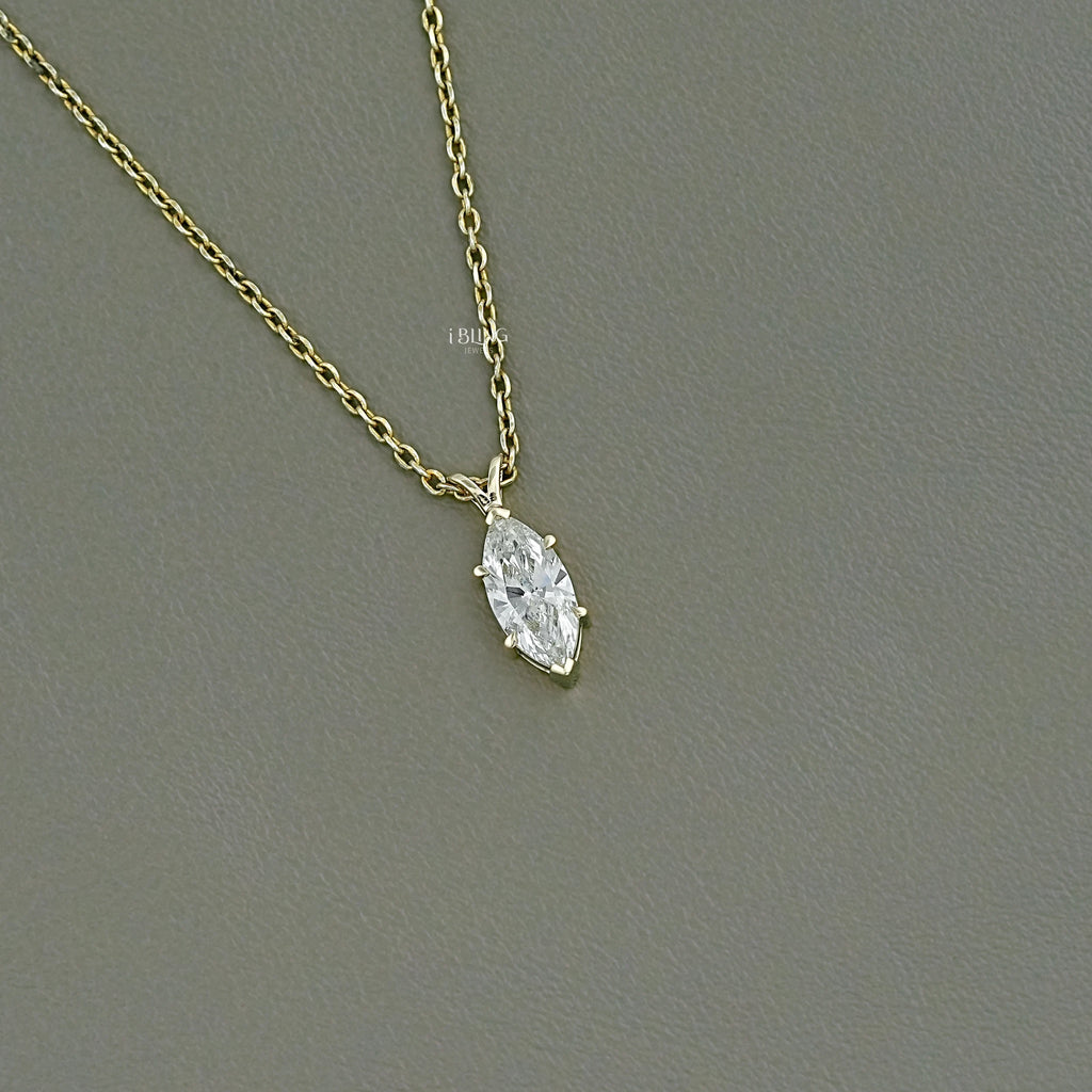 Marquise Cut Lab Diamond Solitaire Pendant Necklace
