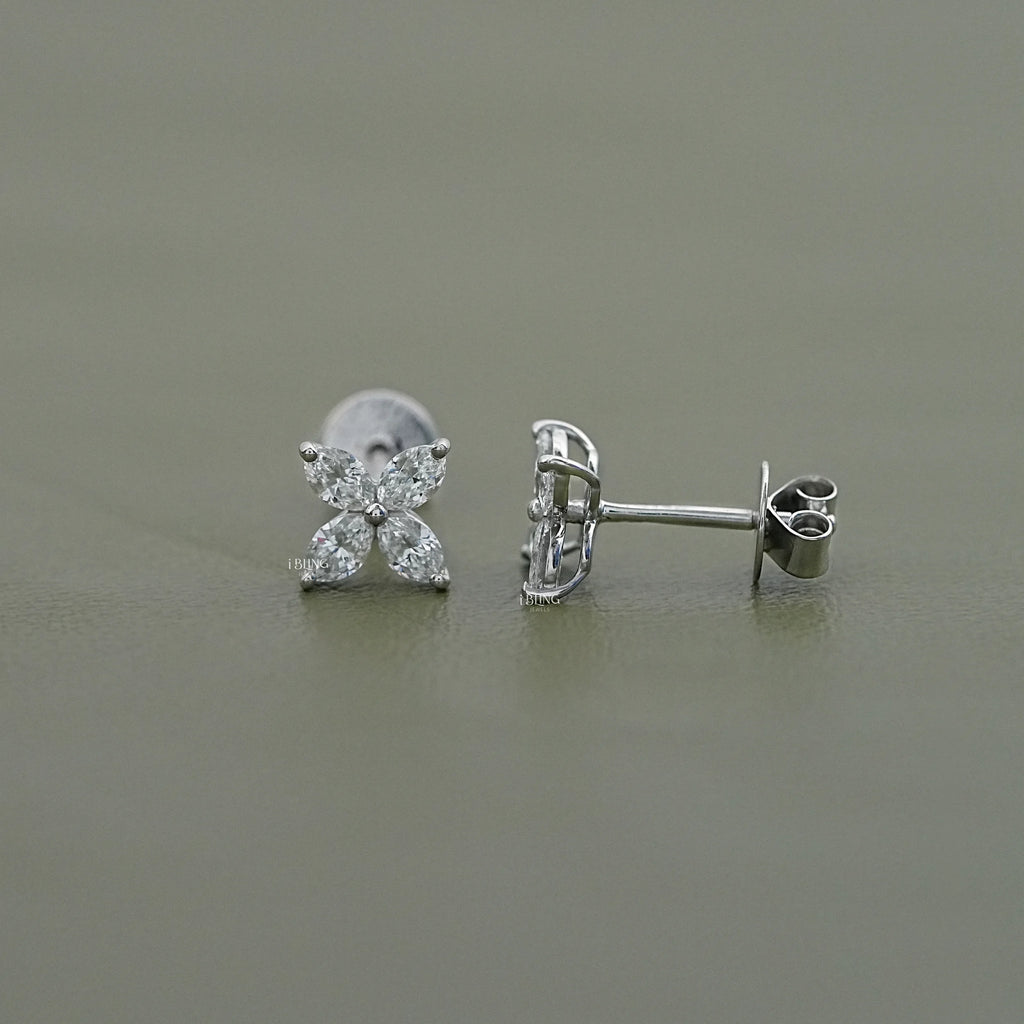 Marquise Lab Diamond Floral Stud Earrings