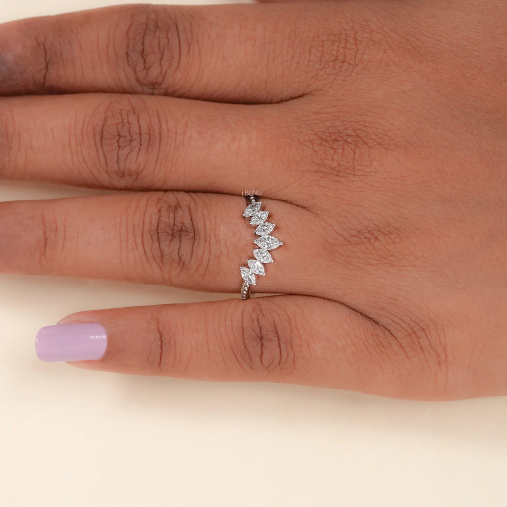 Marquise-Cut Lab Grown Diamond Curved Band