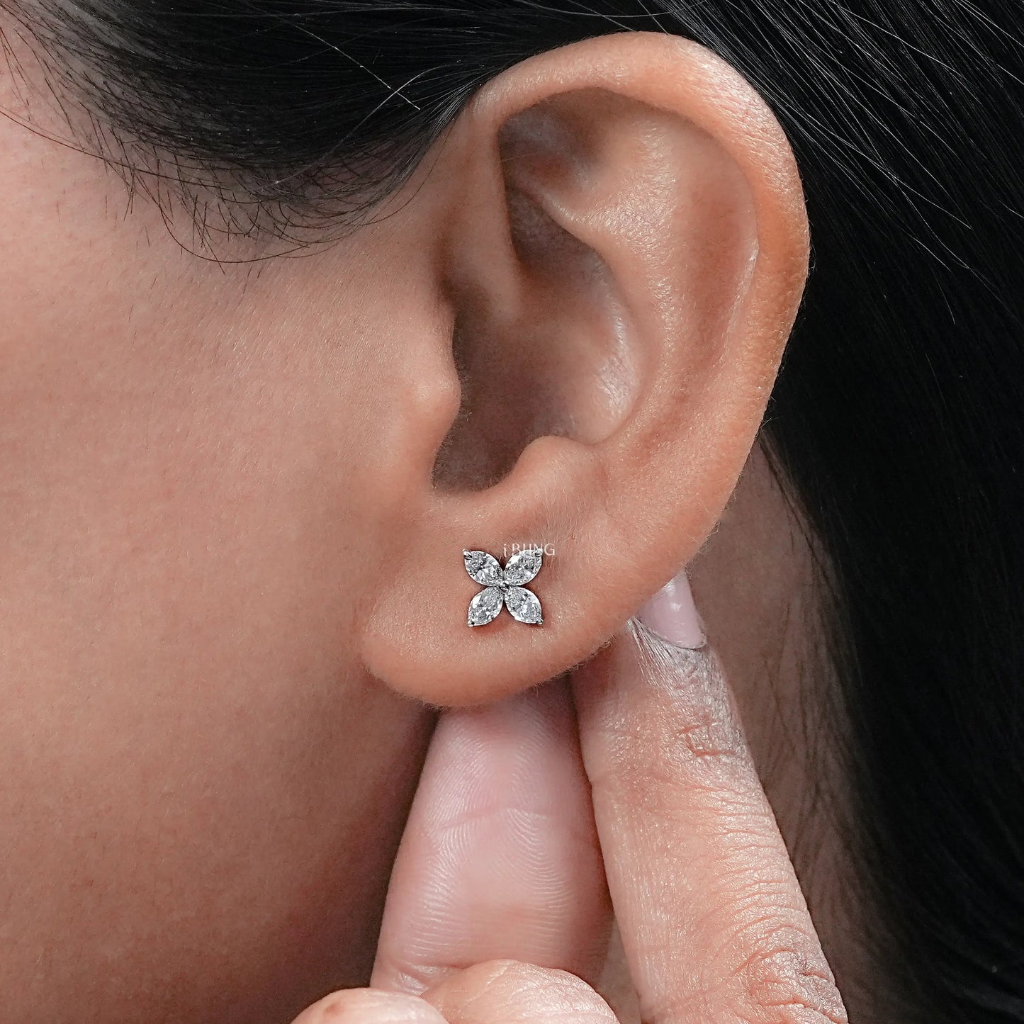 Marquise Lab Diamond Floral Stud Earrings