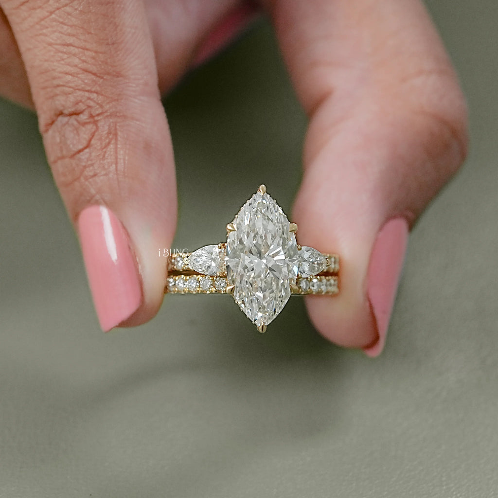 Marquise Lab Diamond Bridal Set Ring
