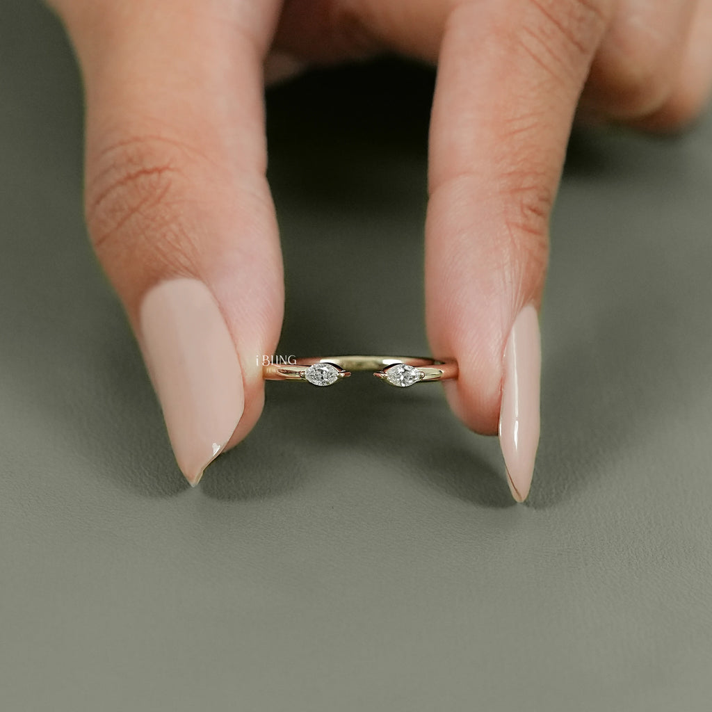 Two Stone Marquise Diamond Open Cuff Ring