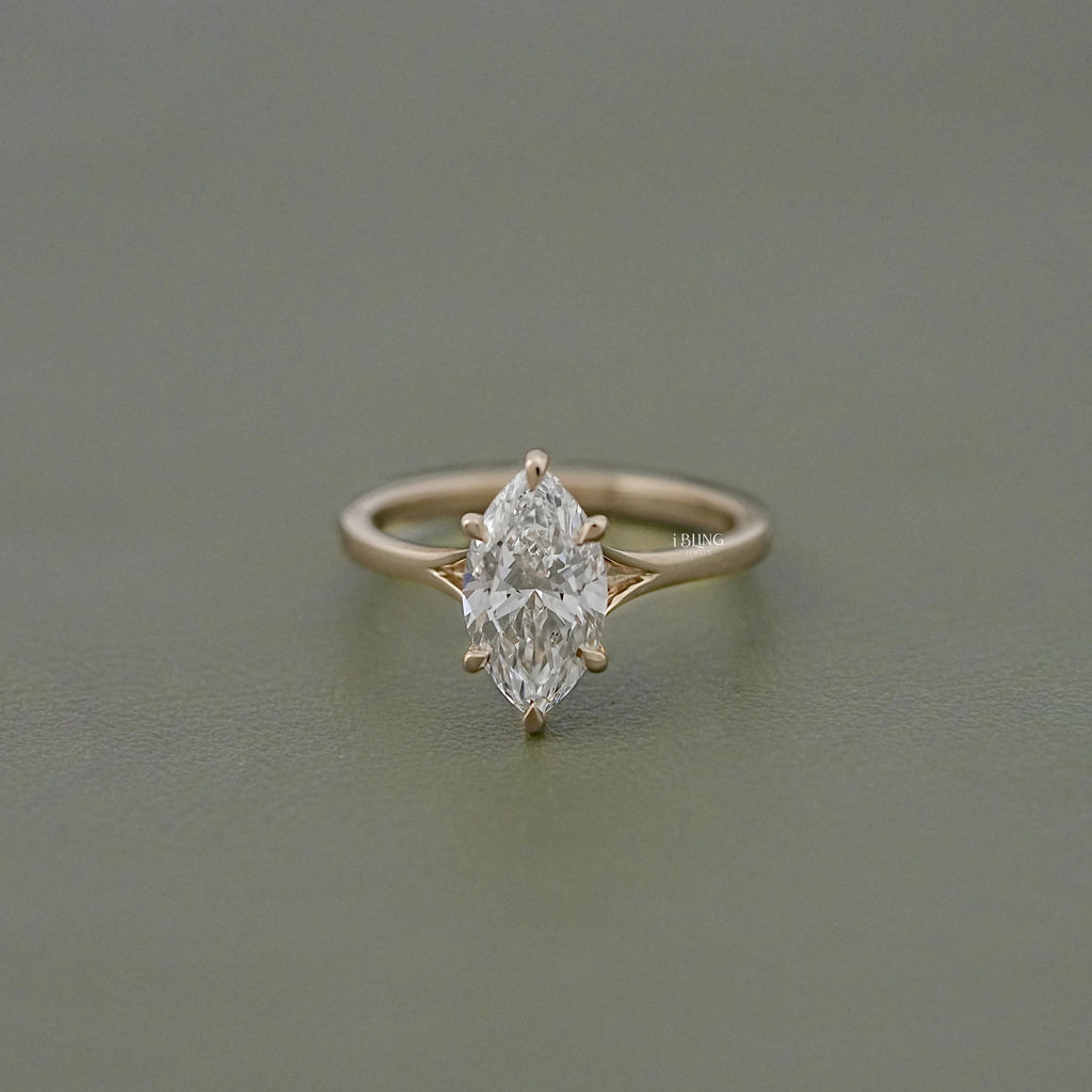 Marquise Diamond Split Shank Solitaire Engagement Ring