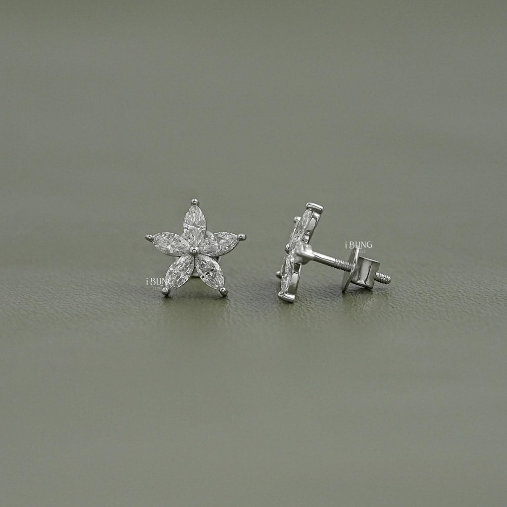 Marquise Cut Lab Grown Diamond Floral Shape Earrings