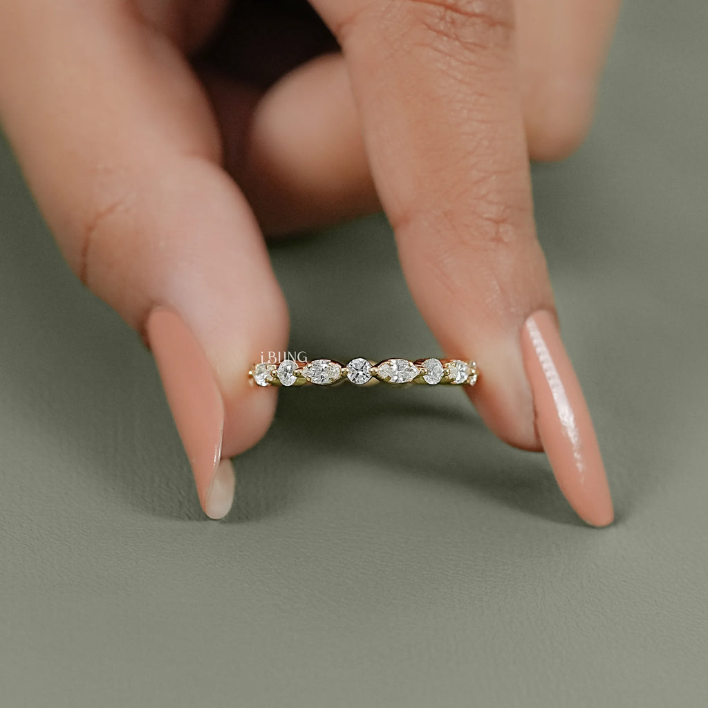 Marquise & Round Lab Grown Diamond Wedding Band