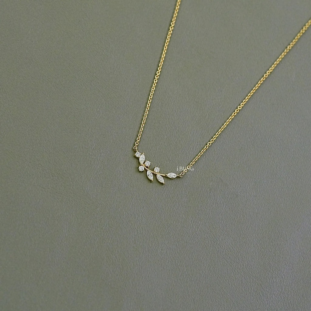 Marquise Cut Lab Diamond Floral Leaf Necklace