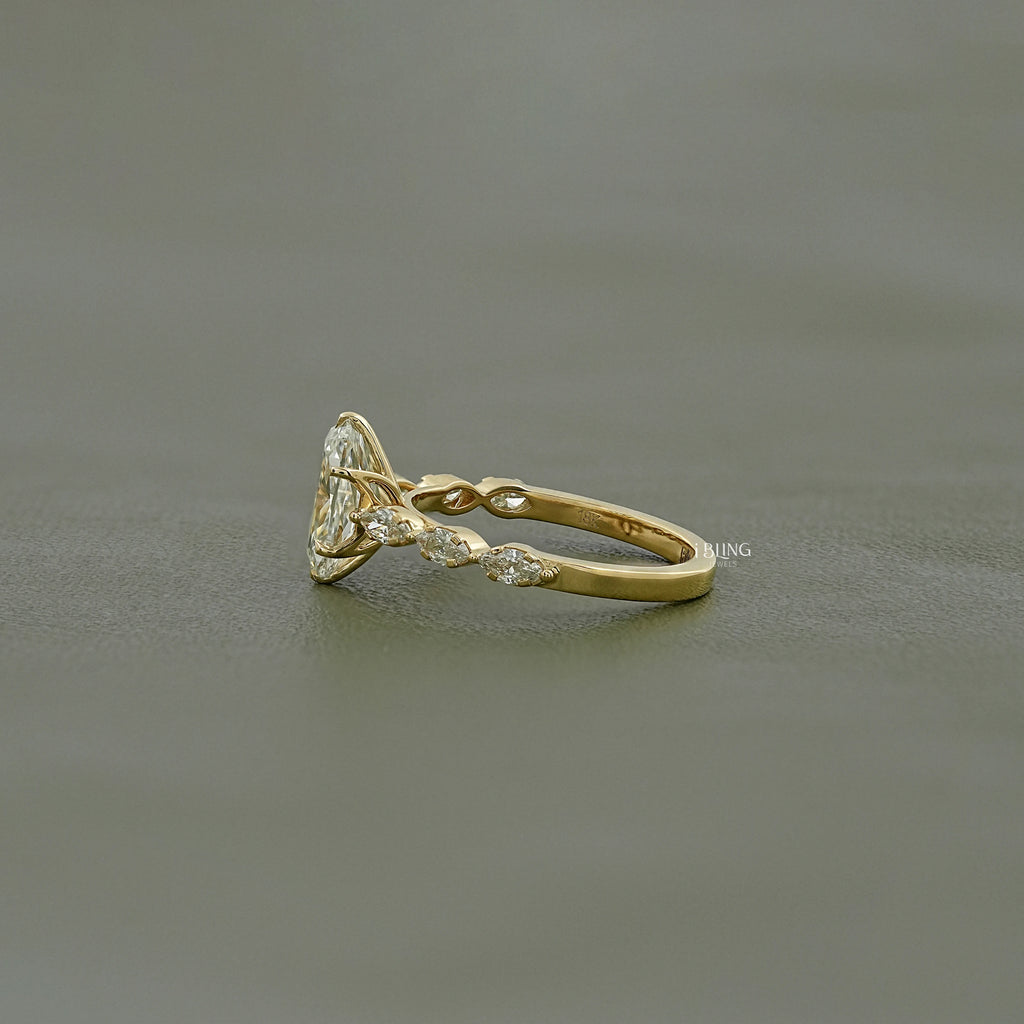 Elongated Cushion Lab Diamond Accent Engagement Ring