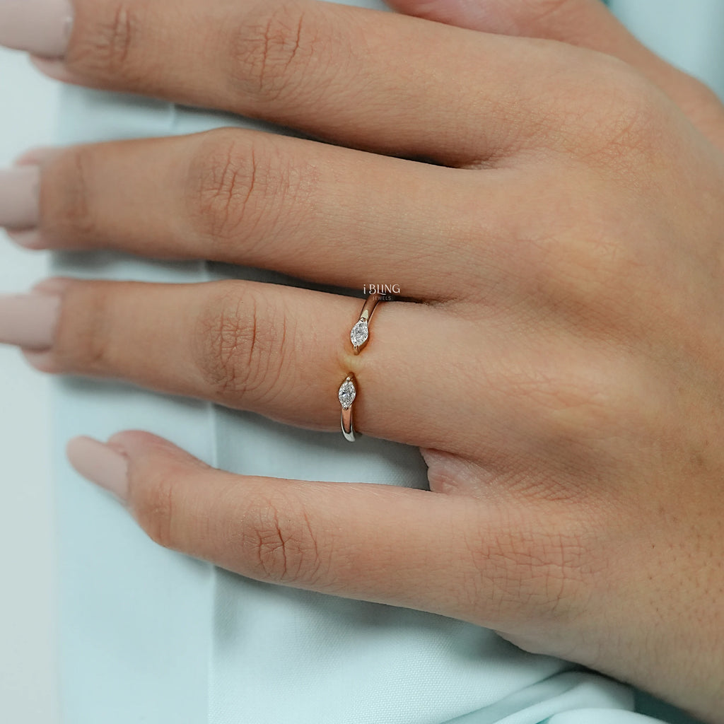 Two Stone Marquise Diamond Open Cuff Ring