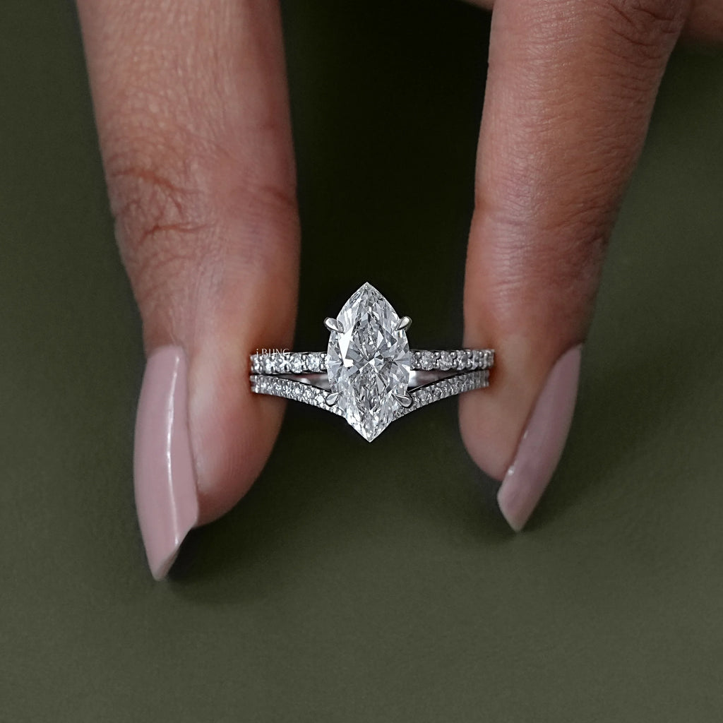 Marquise Cut Lab Diamond Accent Bridal Ring Sets