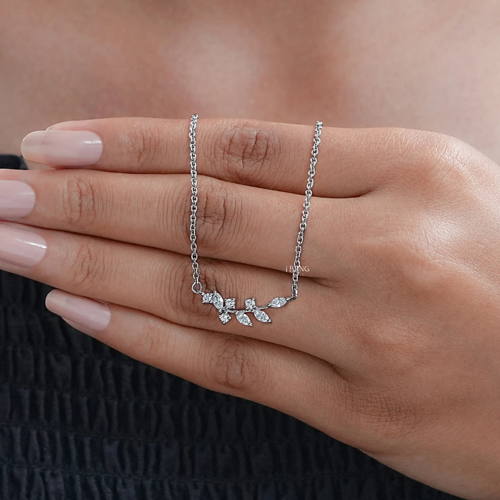 Marquise Cut Lab Diamond Floral Leaf Necklace