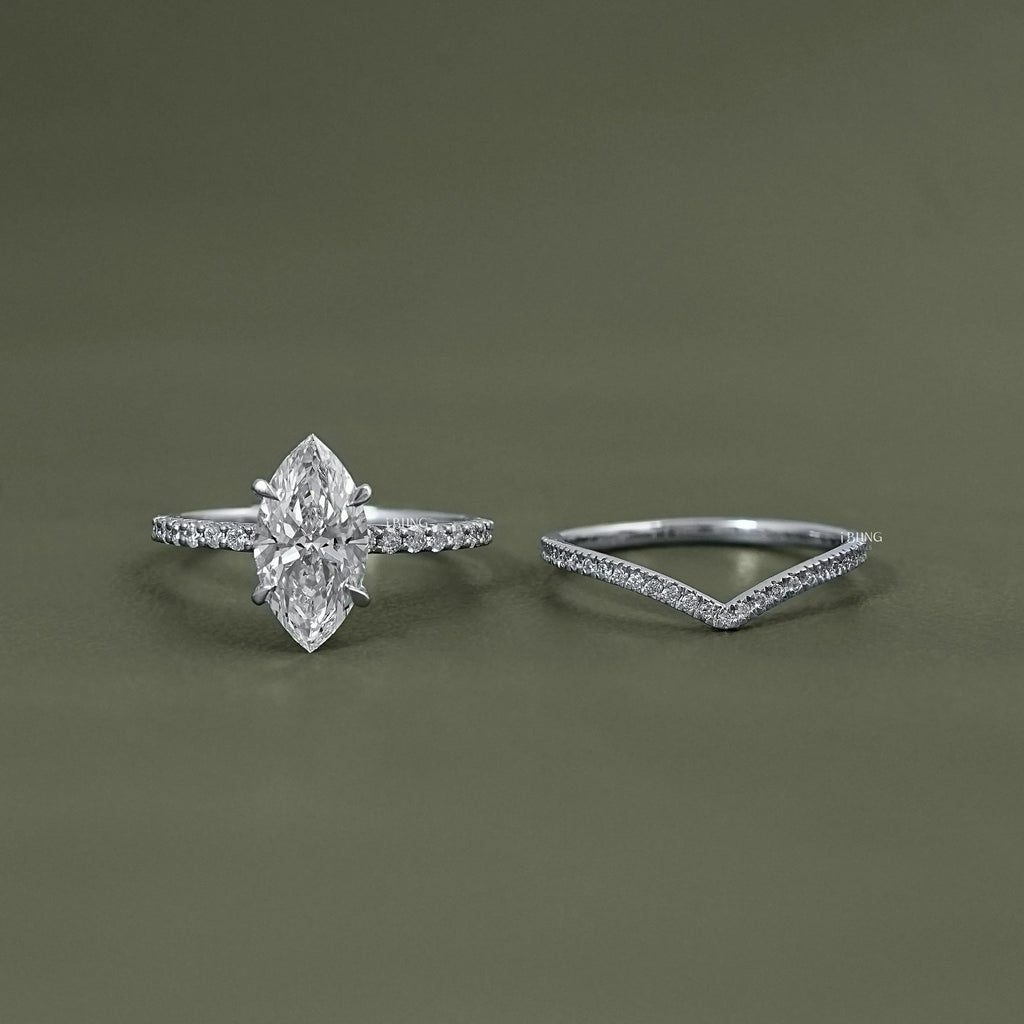 Marquise Cut Lab Diamond Accent Bridal Ring Sets