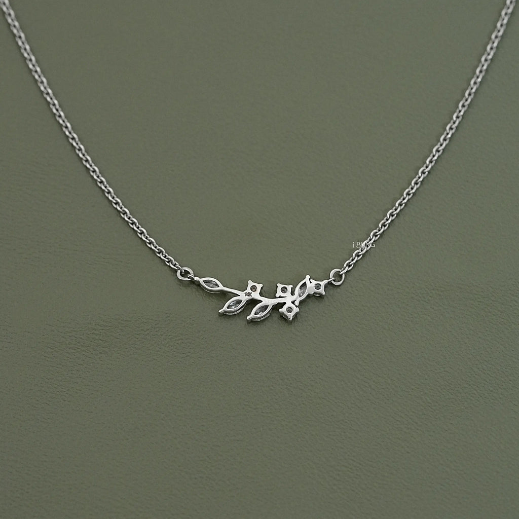Marquise Cut Lab Diamond Floral Leaf Necklace