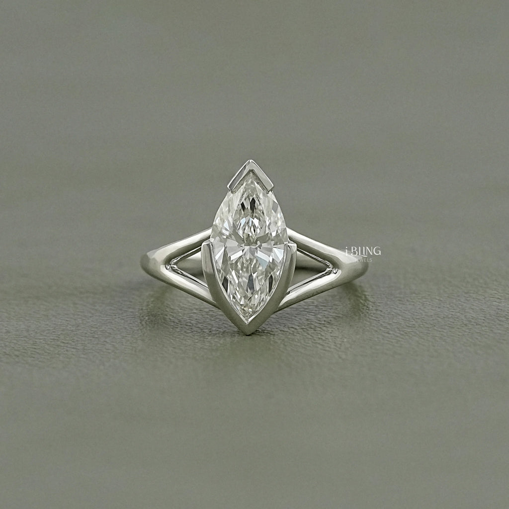 Marquise Lab Diamond Split Shank Solitaire Ring