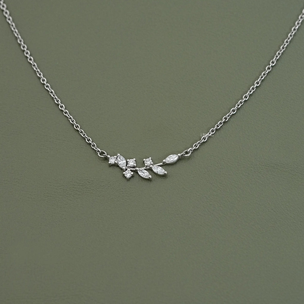 Marquise Cut Lab Diamond Floral Leaf Necklace