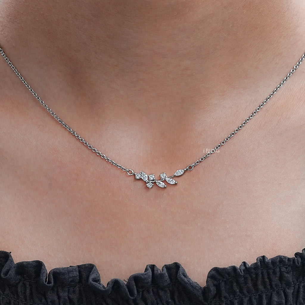 Marquise Cut Lab Diamond Floral Leaf Necklace