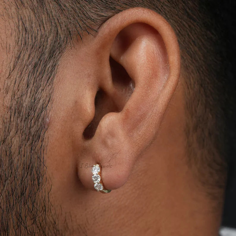 Round Cut Lab Diamond Men's Hoop Earrings