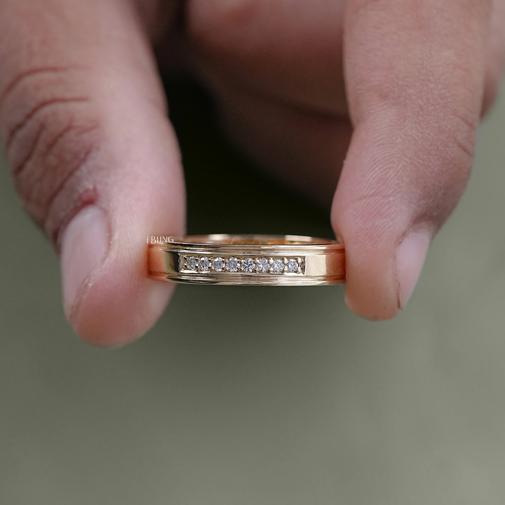 Round Lab Diamond Men's Wedding Band