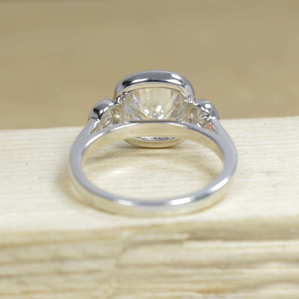 Three Stone Cushion Moissanite Bezel Set Ring