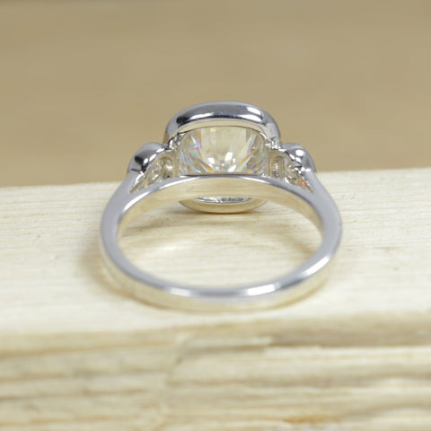 Three Stone Cushion Moissanite Bezel Set Ring
