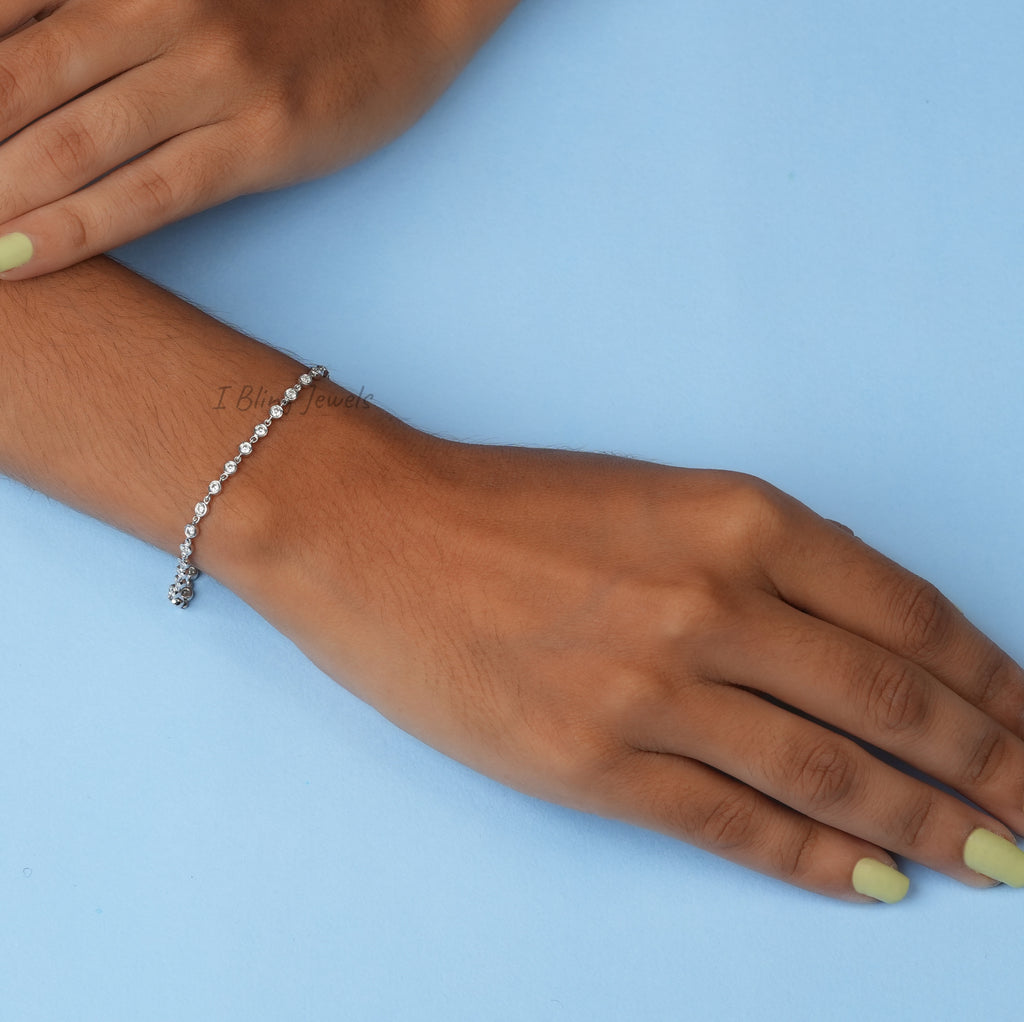 2.00 MM Round Moissanite Bezel Set Bracelet