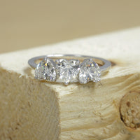 Three Stone Heart Cut Moissanite Engagement Ring