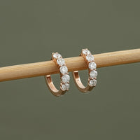 Five Stone Round Moissanite Huggie Hoop Earrings