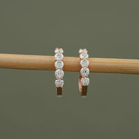 Five Stone Round Moissanite Huggie Hoop Earrings