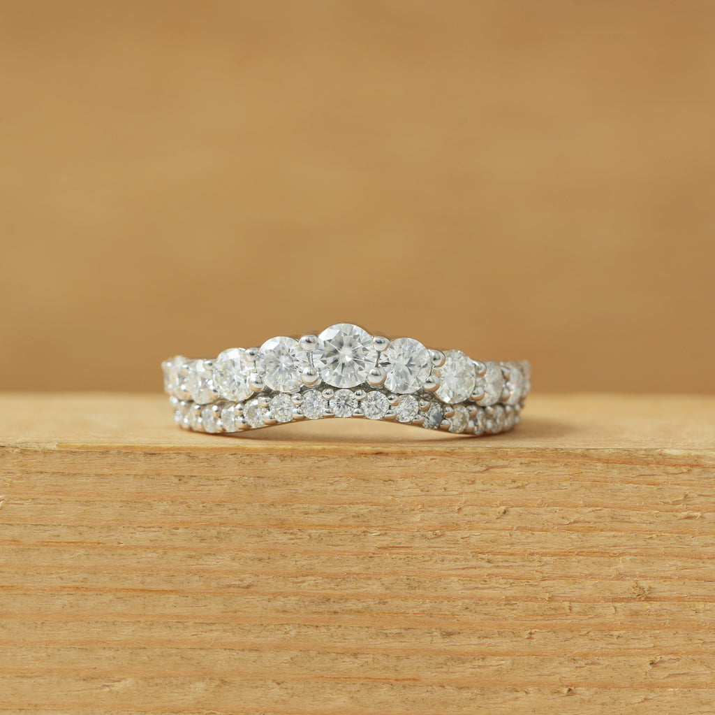 Round Moissanite Double Row Curved Wedding Band