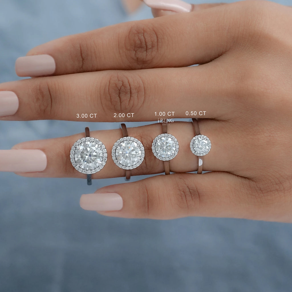 Round Moissanite Halo Engagement Ring