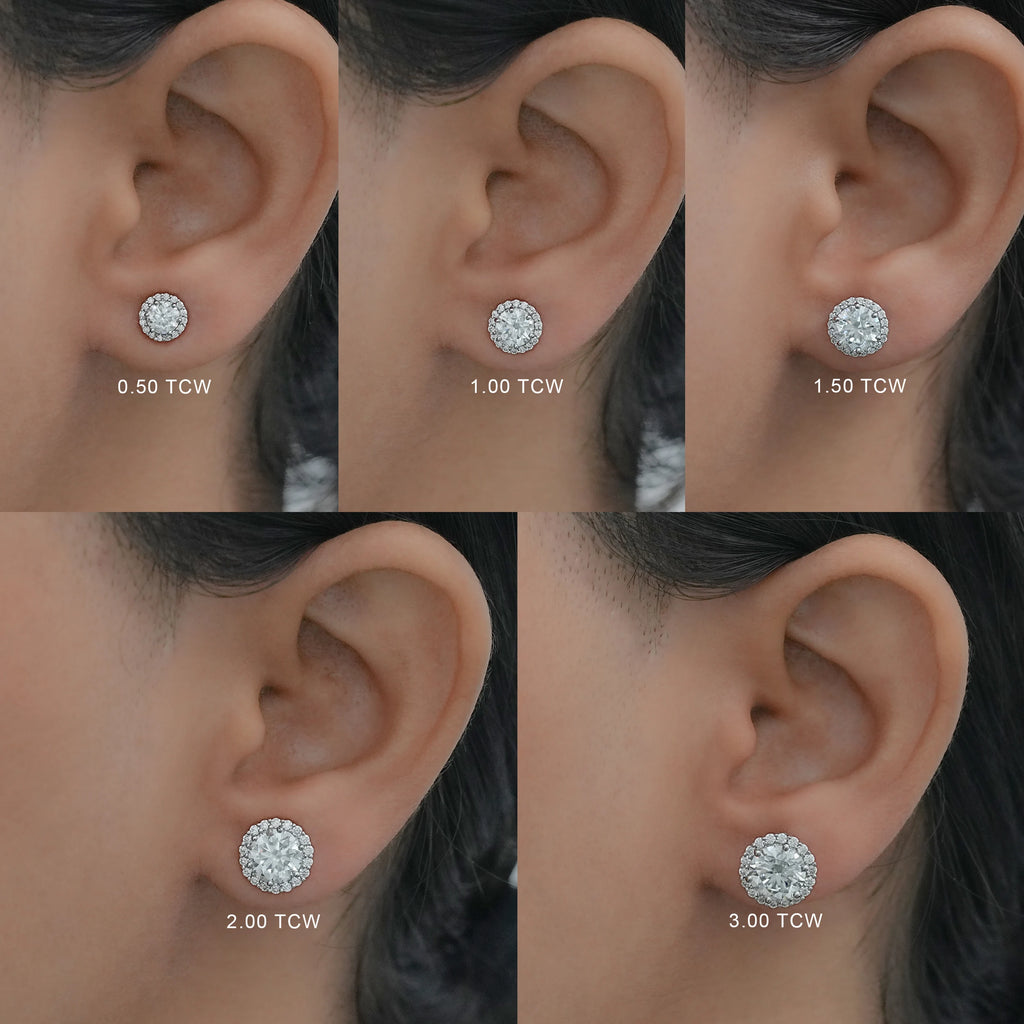 Round Moissanite Diamond Halo Stud Earrings