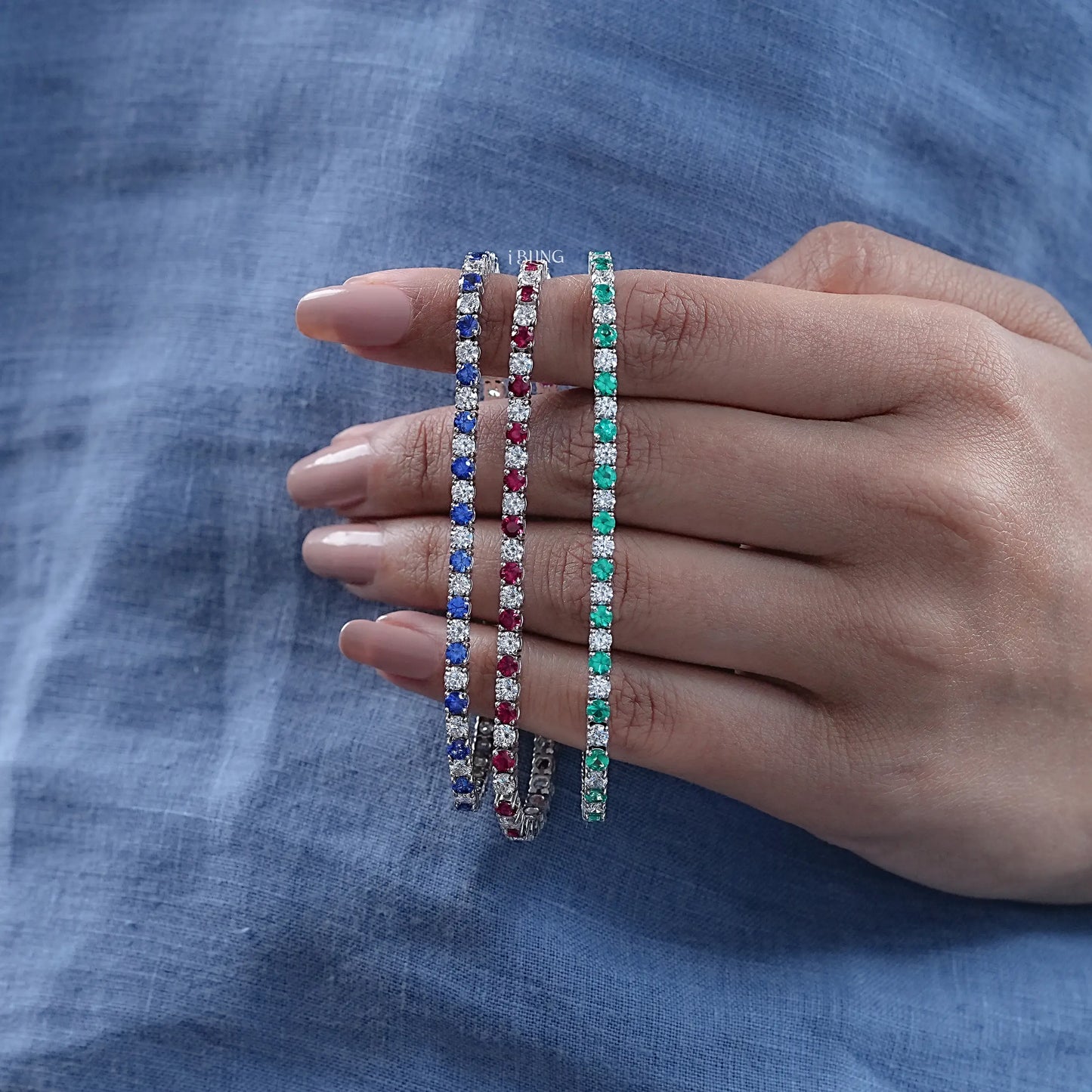 Multi Gemstone Round Diamond Tennis Bracelet