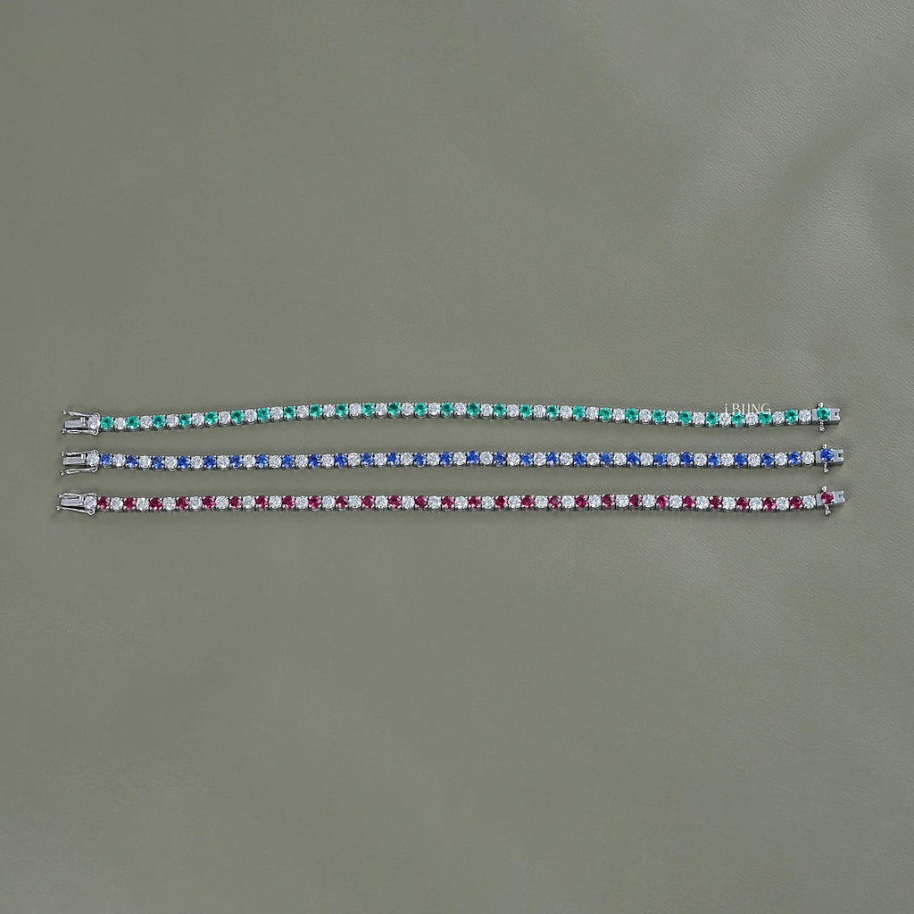 Multi Gemstone Round Diamond Tennis Bracelet