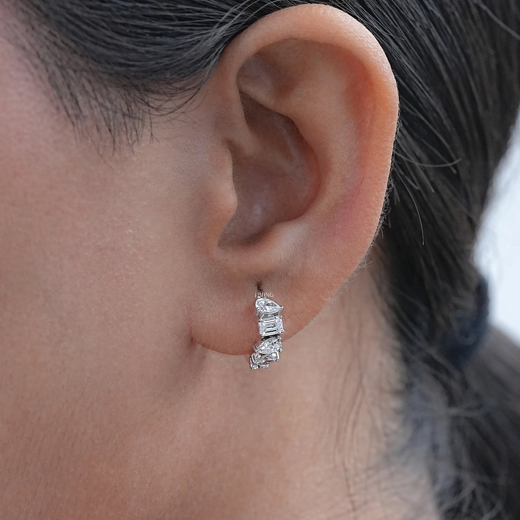 Multi Shape Lab Diamond Huggie Hoop Earrings
