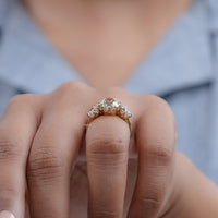 Three Stone Old Mine Cushion Cut Engagement Ring