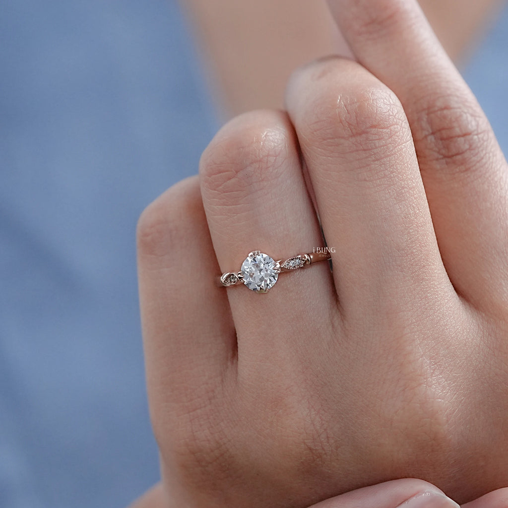 Old European Round Diamond Solitaire Accent Ring