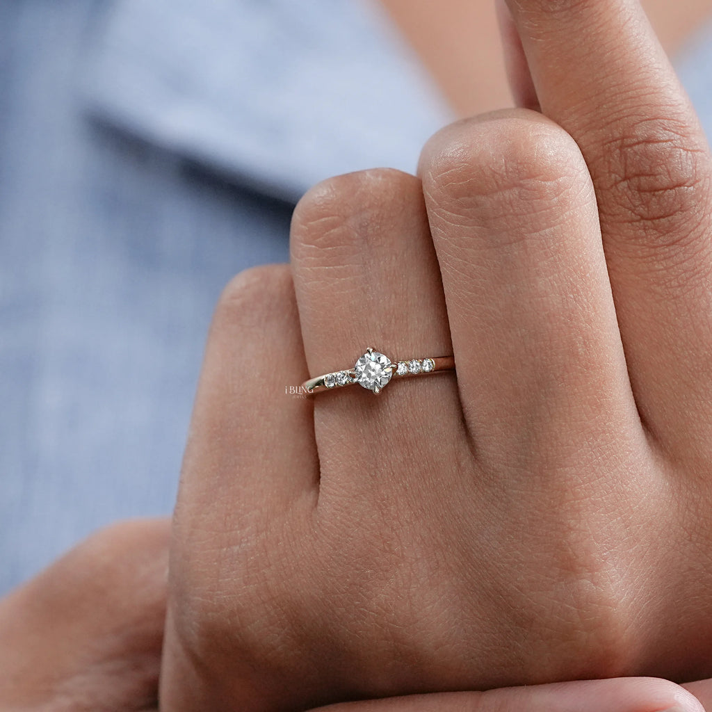 Old European Cut Accent Diamond Engagement Ring