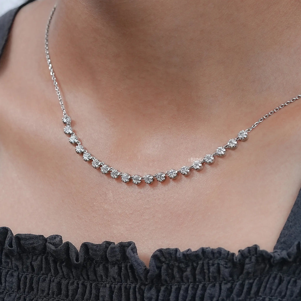 Old European Round Diamond Half Tennis Necklace