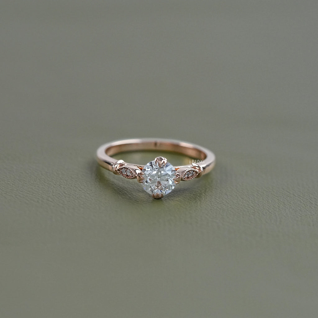 Old European Round Diamond Solitaire Accent Ring