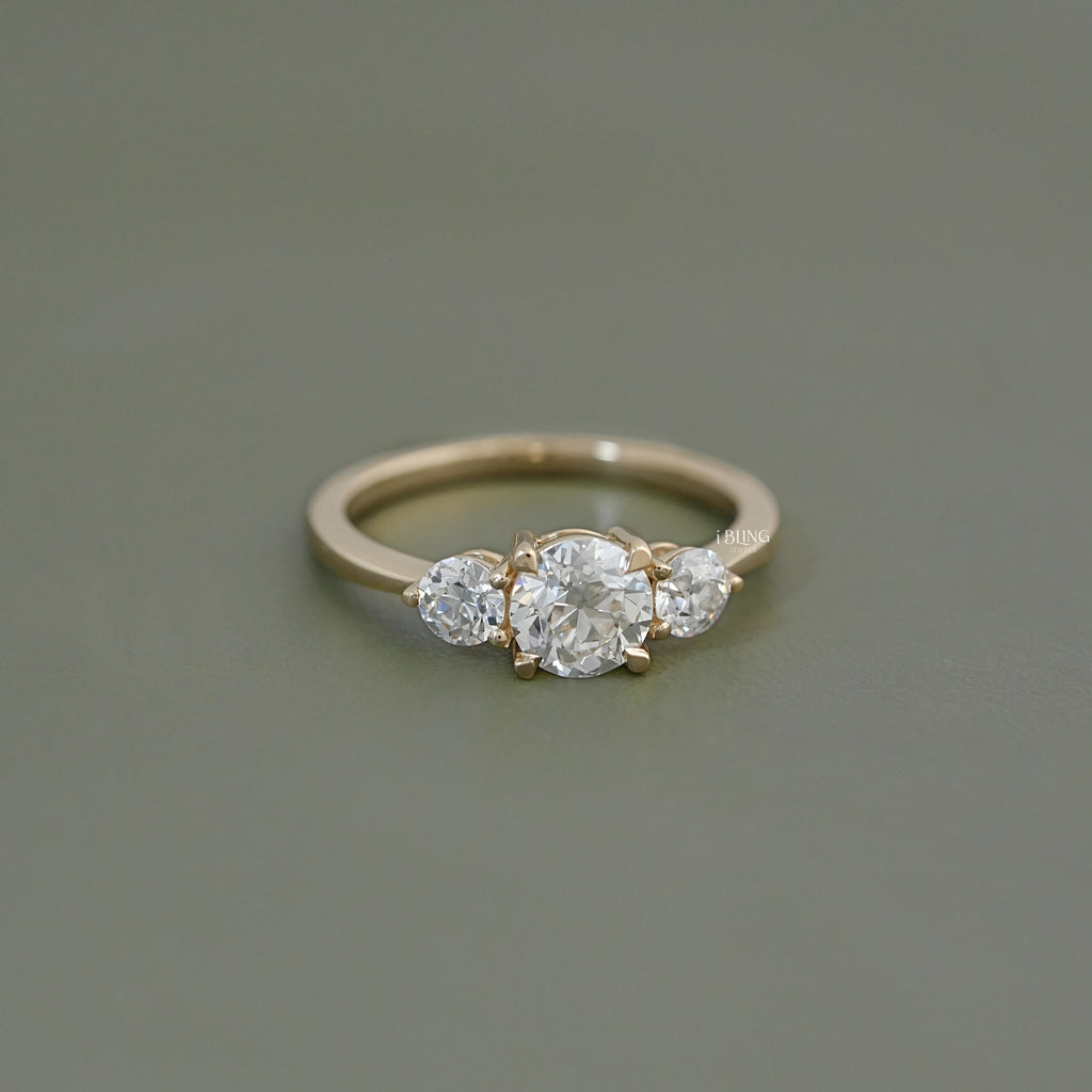 Three Stone OEC Round Cut Lab Diamond Engagement Ring