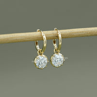 Old European Round Cut Drop Hoop Earrings